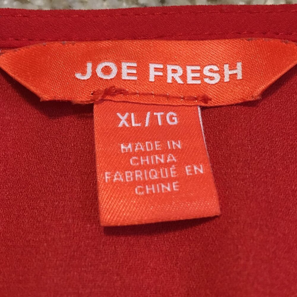 Joe Fresh Poppy Red Sheer Floral Blouse Peasant Sleeve V-Neck XL - Picture 10 of 16